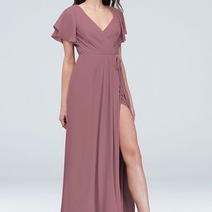 FLUTTER SLEEVE GEORGETTE WRAP BRIDESMAID DRESS